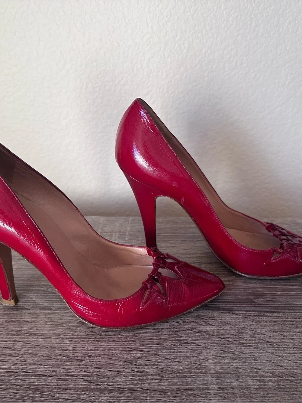 Vintage Sigerson Morrison Size 6.5 Red Patent Leather Pointed Toe Stiletto Heels